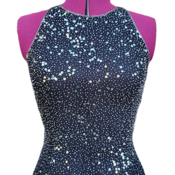 Scala Vintage Black Silk Beaded Sequin Backless Maxi Mermaid Gown Dress M - Picture 3 of 11